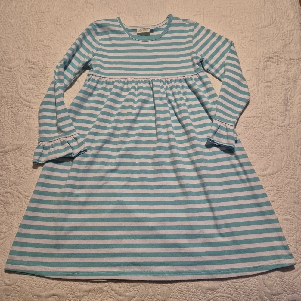 Be Mine girls size 8 light blue and white striped dress VGUC